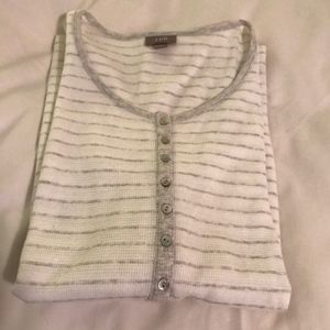 NWOT- J.Jill Long Sleeved white & grey striped henley.